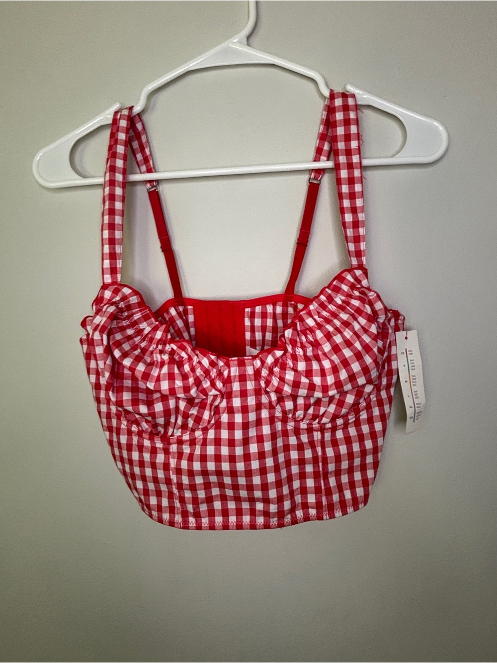 Red & White Gingham Ruffle Bust Crop Top